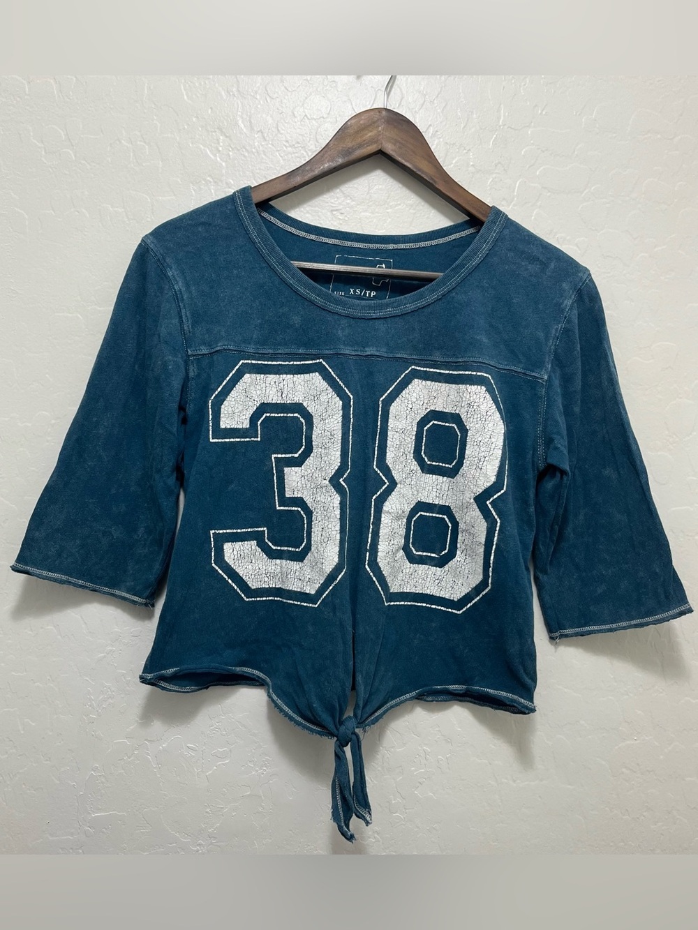 Free People Blue Freedom Tee 38 Varsity Crop Top XS